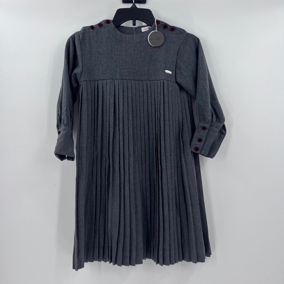 NOU NELLE PLEATED BUTTON DRESS DARK GREY NEW SIZE 8T - Picture 1 of 9